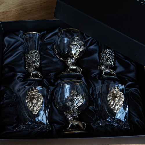 Подарочный набор для коньяка виски и водки "Лев №1" в подарочной коробке