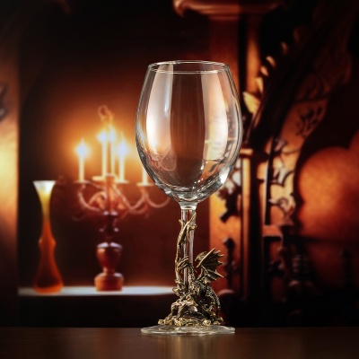 Набор 2 бокала для вина "Дракон и Дракониха",(со статуэткой на ножке),в подарочной коробке