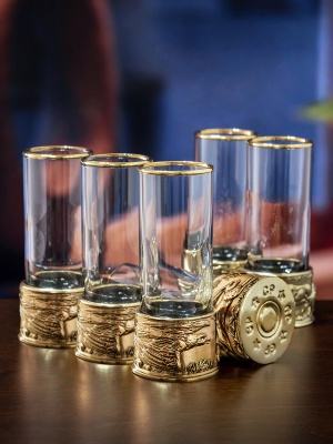 Набор из 6-ти стопок Патрон Орел с латунным основанием в подарочной коробке