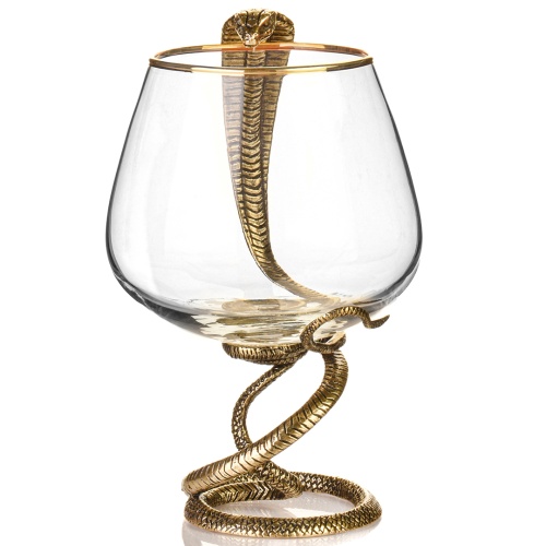 Набор 4 бокала для коньяка и 6 стопок патрон "Змея", в шкатулке из массива