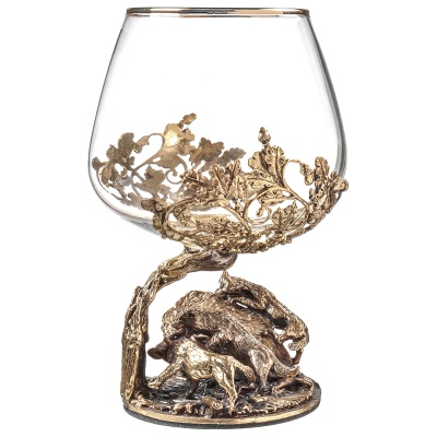 Набор 2 бокала для коньяка "Охота на Вепря" и "Охота на Лося", в шкатулке из массива