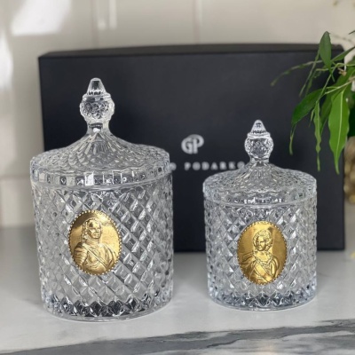 Набор Царский: две шкатулки большая с накладкой Петр и малая с накладкой Екатерина в черной подарочной коробке