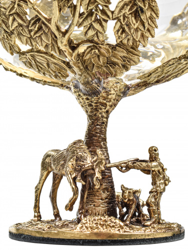 Набор бокалов для коньяка со штофом Охота в большом футляре с накладкой Настоящий мужчина