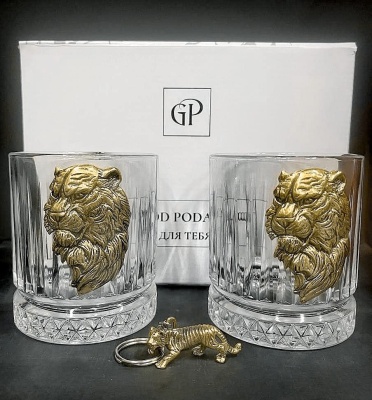 Набор из 2-х бокалов Элизия с накладкой Тигр, брелок тигр, ч/б коробка