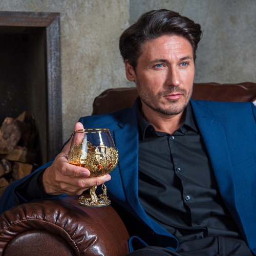 Набор 2 бокала для коньяка "Охота на Уток" и "Охота на Лося", в шкатулке из массива