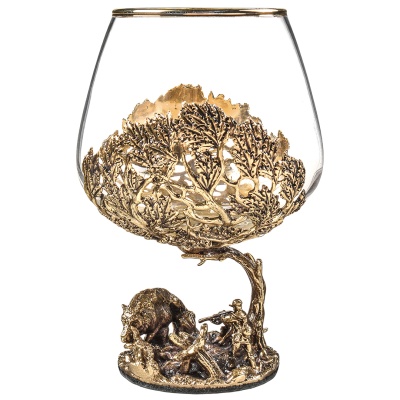 Набор 2 бокала для коньяка "Охота на Вепря" и "Охота на Кабана", в шкатулке из массива