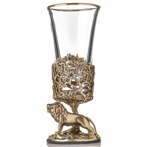 Набор 4 бокала для коньяка и 4 лафитника "Лев", в шкатулке из массива