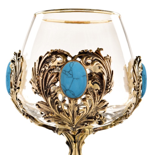 Набор 2 бокала для коньяка с искусственным камнем "Бирюза", в шкатулке из массива