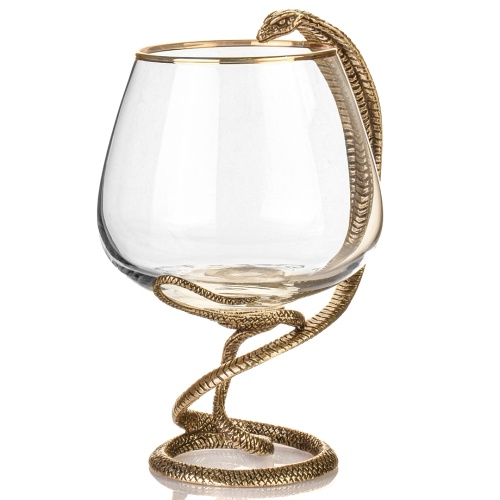 Набор 4 бокала для коньяка и 6 стопок патрон "Змея", в шкатулке из массива