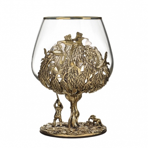 Набор 2 бокала для коньяка "Охота на Медведя" и "Охота на Уток", в шкатулке из массива