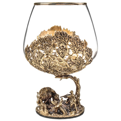 Набор 2 бокала для коньяка "Охота на Оленя" и "Охота на Кабана", в шкатулке из массива