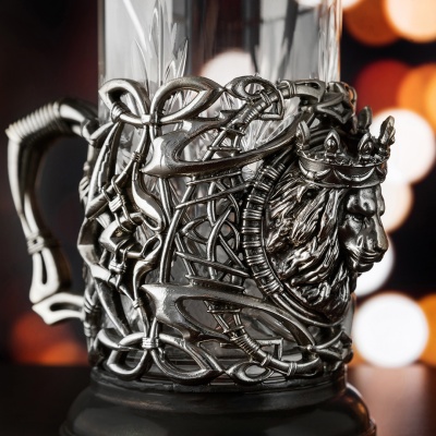 Подстаканник ручной работы Лев нейзильбер в деревянной шкатулке