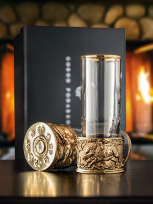 Набор из 2-х стопок Патрон Кабан с латунным основанием в подарочной коробке