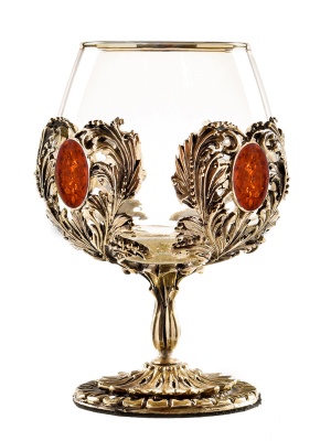 Набор 2 бокала для коньяка с искусственным камнем "Янтарь коньячный", в шкатулке из массива