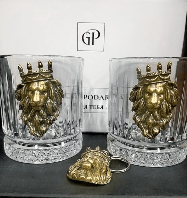 Набор из 2-х бокалов Элизия с накладкой Лев в короне, брелок лев в короне, ч/б коробка