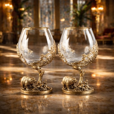 Набор из 2-х бокалов для коньяка Медведь в черной коробке с печатью Медведь Россия