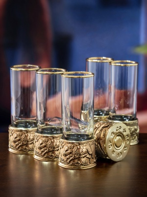 Набор из 6-ти стопок Патрон Кабан с латунным основанием в подарочной коробке