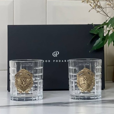 Набор из 2-х бокалов для виски с накладками Росгвардия в черной коробке