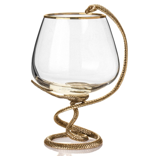 Набор 4 бокала для коньяка и 6 стопок патрон "Змея", в шкатулке из массива