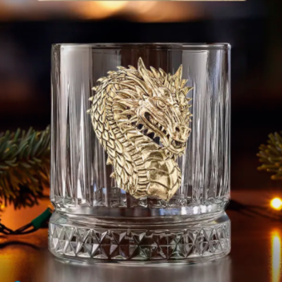 Стакан для виски Элизия с накладкой Дракон 2 в черно белой коробке