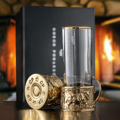 Набор из 2-х стопок Патрон Буйвол и Медведь с латунным основанием в подарочной коробке