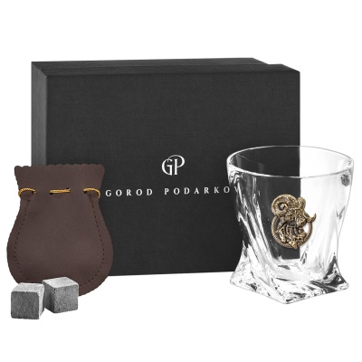 Бокал для виски с накладкой "Козерог", в коробке из дизайнерского картона