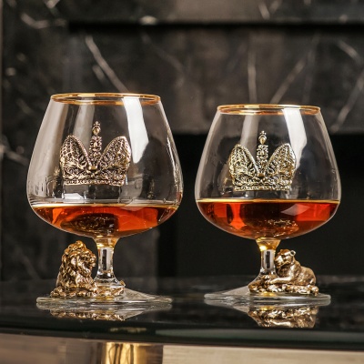 Набор из 2-х бокалов для коньяка Шаранте Лев и Львица с накладкой Корона в ч/б коробке