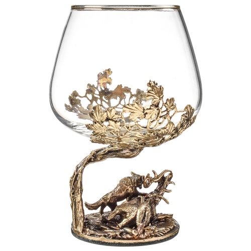Набор 2 бокала для коньяка "Охота на Оленя" и "Охота на Лося", в шкатулке из массива