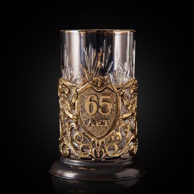 Подстаканник ручной работы "65 лет" Юбилейный в деревянной шкатулке