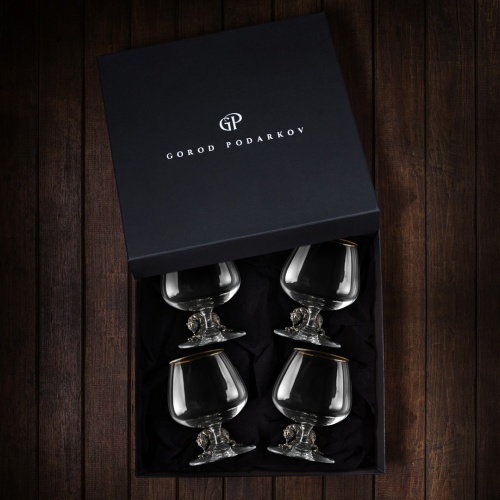 Подарочный набор из 4 бокалов для коньяка "Медведь Гризли" в подарочной коробке