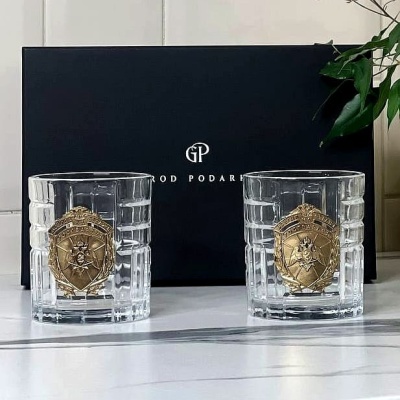 Набор из 2-х бокалов для виски с накладками Росгвардия в черной коробке