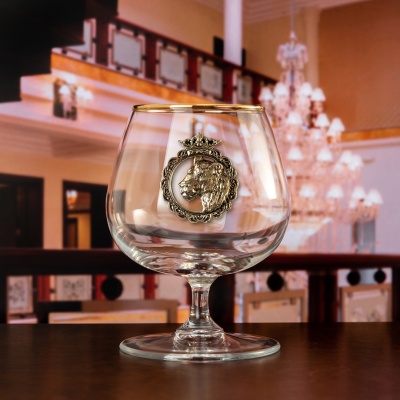 Набор 2 бокала для коньяка  с накл."Лев и львица Royal" в черной подарочной коробке