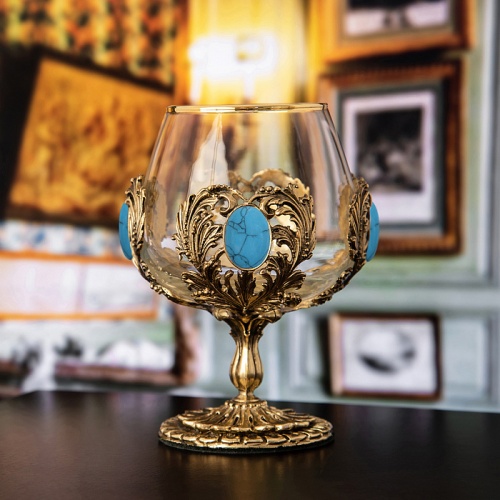 Бокал для коньяка с искусственным камнем Бирюза 420 мл в подарочной коробке