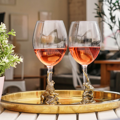 Набор 2 бокала для вина "Лев и Львица на ветке",(со стат. на ножке),в подарочной коробке