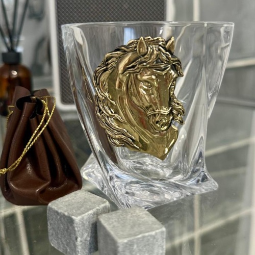 Бокал для виски квадро Лошадь в деревянной шкатулке