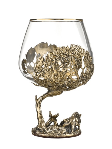 Набор 2 бокала для коньяка (Р) "Кабан +Медведь ", в черной  подарочной упаковке