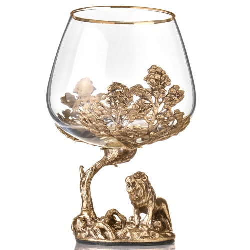 Набор 2 бокала для коньяка и 4 бокала для виски "Лев и Львица", в шкатулке из массива