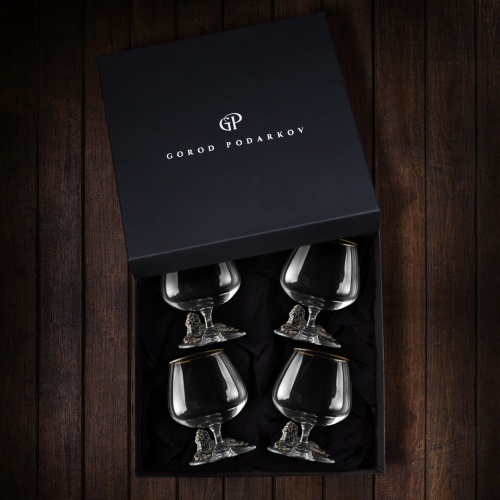 Подарочный набор из 4 бокалов для коньяка "Лев" в подарочной коробке