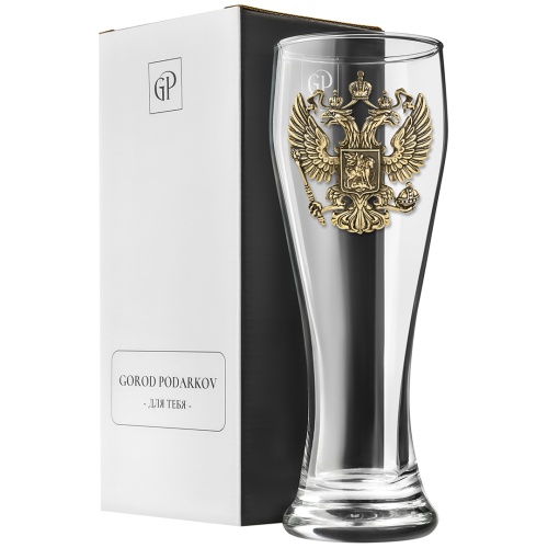 Бокал для пива, накл. "Герб РФ" ВЕЛИКАЯ РОССИЯ ,в ч/б коробке