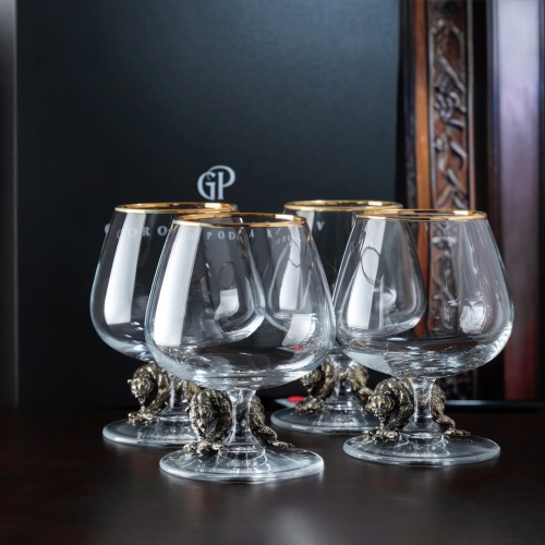 Подарочный набор из 4 бокалов для коньяка "Медведь Гризли" в подарочной коробке