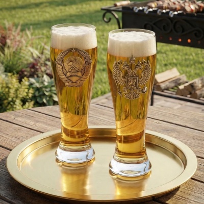 Набор 2 бокала для пива, накл. "Герб РФ и СССР" ВЕЛИКАЯ РОССИЯ ,в ч/б коробке