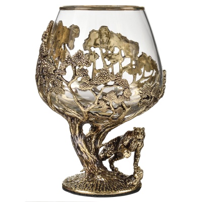 Набор 2 бокала для коньяка "Тигр", в шкатулке из массива дерева