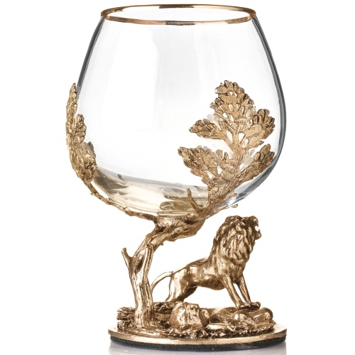 Набор 4 бокала для коньяка и 4 лафитника "Лев", в шкатулке из массива