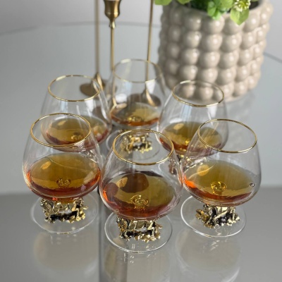 Набор из 6 бокалов для коньяка Лошадь в деревянной шкатулке 