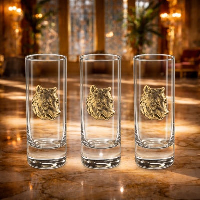 Набор из 3-х стопок Сиде с накладками Медведь в черной подарочной коробке с печатью Медведь Россия