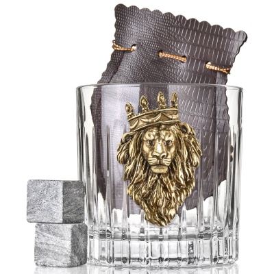 Набор 2 бокала для виски с накладкой "Лев с короной", в коробке из дизайнерского картона