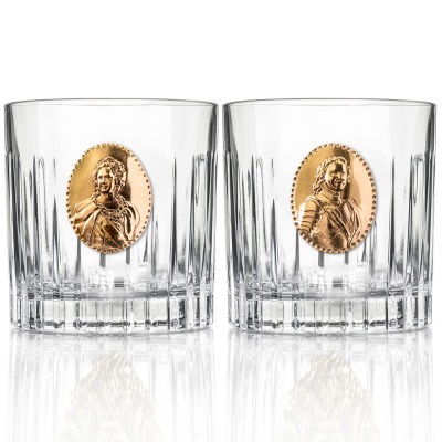 Набор 2 бокала виски Таймлесс с накл."Петр I " и нак. "Екатерина II " в черной подарочной коробке