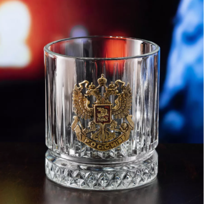 Бокал для виски Элизия с накладкой  Герб РФ, упаковка Домик