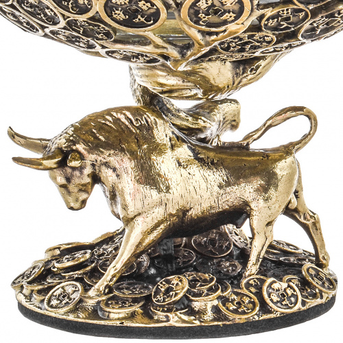 Бокал для коньяка ручной работы  "Денежный Бык" 310 мл в деревянной  шкатулке