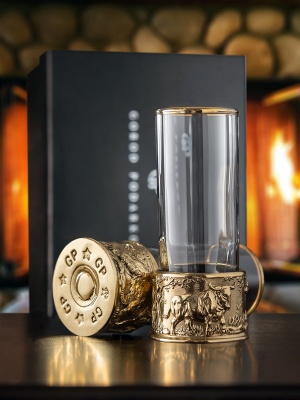 Набор из 2-х стопок Патрон Буйвол и Медведь с латунным основанием в подарочной коробке